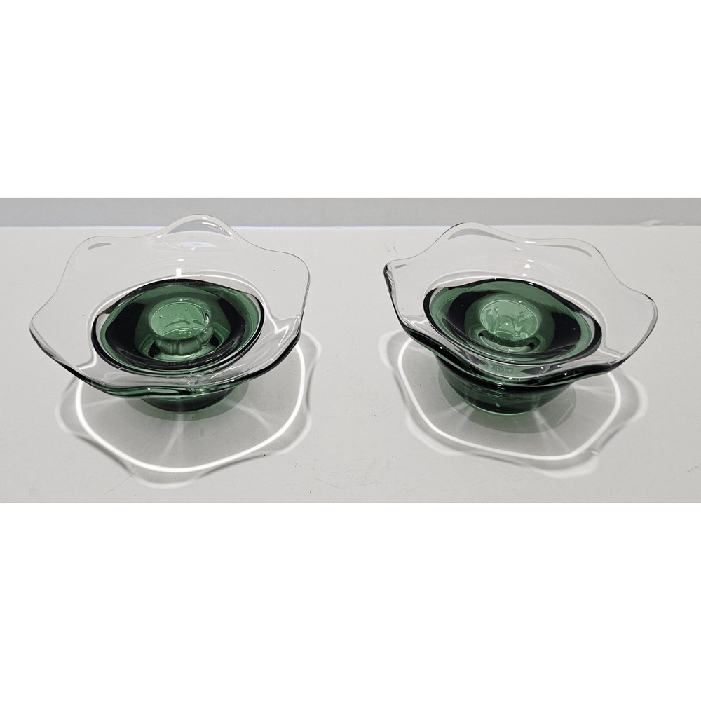 Vintage Glass Green Wavey Candle Holders